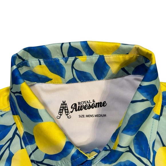 Royal & Awesome Polo Shirt Mens Medium Lemon All Over Print Golf Summer Colorful - Picture 3 of 8